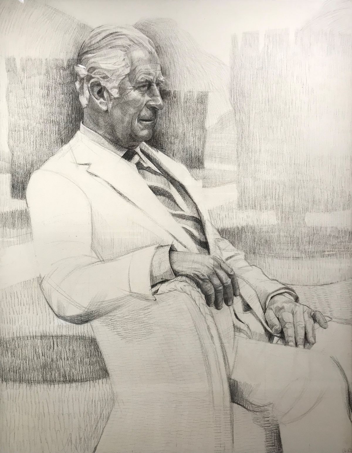 Reid Gareth Working Drawing For The Portrait Of Hrh The Prince Of Wales Commissioned By The Historic Royal Palaces Charity 54X42Ins Pencil On Canvas 2018 19